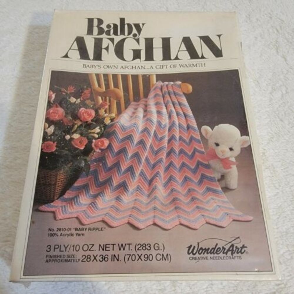 Vtg WonderArt #2810-01 Acrylic Baby Afghan Blanket Crochet Knitting Kit NOS NEW